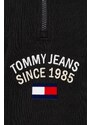 Bavlněná mikina Tommy Jeans pánská, černá barva, s aplikací