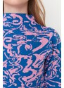 Trendyol modré stojaté límec vzorované svetrové šaty