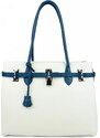 GIOSTRA Italská kožená kabelka Aga Grande Bílá s Modrou