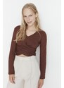 Trendyol Brown Collar Detailed Corduroy Knitted Blouse