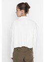 Trendyol Ecru Crop Měkký texturovaný svetr s vysokým výstřihem