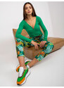 Fashionhunters Zelené vzorované tepláky s kapsami