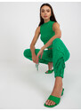 Fashionhunters Zelené bavlněné tepláky s žebrovanými manžetami