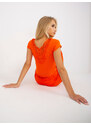 Fashionhunters Oranžová žebrovaná halenka OCH BELLA s krátkým rukávem