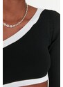 Trendyol Black Crop One-Shoulder Knitwear Blouse