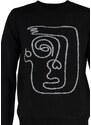 Trendyol Black Men's Slim Fit Crew Neck Face Figure Detail Knitwear Sweater