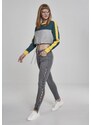 URBAN CLASSICS Ladies Cropped 3-Tone Stripe Crew - grey/jasper/chromeyellow