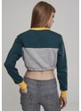 URBAN CLASSICS Ladies Cropped 3-Tone Stripe Crew - grey/jasper/chromeyellow