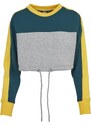 URBAN CLASSICS Ladies Cropped 3-Tone Stripe Crew - grey/jasper/chromeyellow