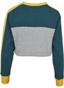 URBAN CLASSICS Ladies Cropped 3-Tone Stripe Crew - grey/jasper/chromeyellow