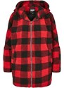 URBAN CLASSICS Ladies Hooded Oversized Check Sherpa Jacket - firered/blk