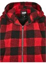 URBAN CLASSICS Ladies Hooded Oversized Check Sherpa Jacket - firered/blk
