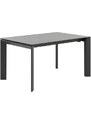 Světle šedý keramický rozkládací jídelní stůl Somcasa Lisa 140/200 x 90 cm s černou podnoží