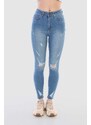 BİKELİFE Blue Laser Patterned High Waist Lycra Denim Pants