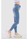 BİKELİFE Blue Laser Patterned High Waist Lycra Denim Pants