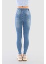 BİKELİFE Blue Laser Patterned High Waist Lycra Denim Pants