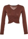 Trendyol Brown Collar Detailed Corduroy Knitted Blouse