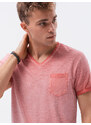 Ombre Clothing Pánské tričko bez potisku - žíhaná korálová S1388