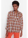 Trendyol Orange Wide-Cut Checkered Woven Shirt