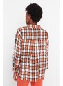 Trendyol Orange Wide-Cut Checkered Woven Shirt