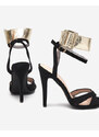 Second lady Dámské sandály na vysokém podpatku v černé barvě se zlatým pruhem Magnessias - Obuv - Černá