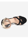 Second lady Dámské sandály na vysokém podpatku v černé barvě se zlatým pruhem Magnessias - Obuv - Černá
