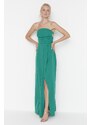 Trendyol Smaragdově zelené řasení Detailní večerní šaty