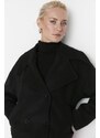 Trendyol Black Oversize vlněný kabát Cachet se širokým střihem