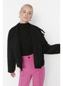 Trendyol Black Oversize vlněný kabát Cachet se širokým střihem