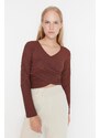 Trendyol Brown Collar Detailed Corduroy Knitted Blouse