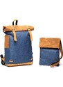 Prostorný koženo-textilní batoh , crossbody 2v1 Hajn - modrý