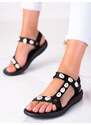 SHELOVET BLACK SANDALS WITH SHELLS