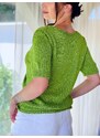 Webmoda Zelený dámský svetr se stahováním v pase