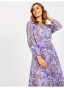ITALY MODA Světle fialové vzorované šaty s opaskem a plisovanou sukní --violet Fialová