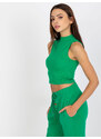 Fashionhunters Základní zelený bavlněný pruhovaný top