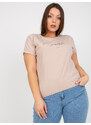 Fashionhunters Béžové tričko větší velikosti se zlatým nápisem