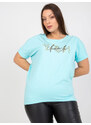 Fashionhunters Mintové tričko plus velikosti se zadním výstřihem