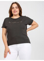 Fashionhunters Asymetrické khaki bavlněné tričko větší velikosti