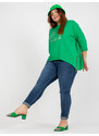 Fashionhunters Zelená bavlněná halenka větší velikosti s aplikací