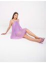 Fashionhunters Světle fialové plisované šaty jedné velikosti s kulatým výstřihem
