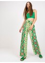 Fashionhunters Zelené vzorované látkové kalhoty se širokou nohavicí