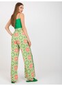 Fashionhunters Zelené vzorované látkové kalhoty se širokou nohavicí