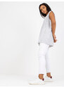 Fashionhunters Bílo-šedý top s výstřihem do V plus velikosti