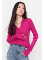 Trendyol Fuchsia Polo Neck Pletený svetr