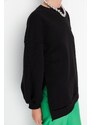 Trendyol Black Oversize/Wide fit with slits. Thick Fleece Inside Knitted Sweatshirt
