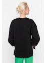 Trendyol Black Oversize/Wide fit with slits. Thick Fleece Inside Knitted Sweatshirt