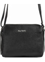 Třípřihrádková černá kožená crossbody kabelka Pierre Cardin