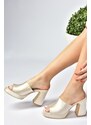 Fox Shoes Beige Satin Fabric Women's Thick Heeled Slippers