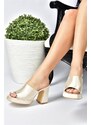 Fox Shoes Beige Satin Fabric Women's Thick Heeled Slippers