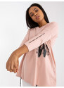 Fashionhunters Prašně růžová bavlněná halenka větší velikosti se stahovacími šňůrkami